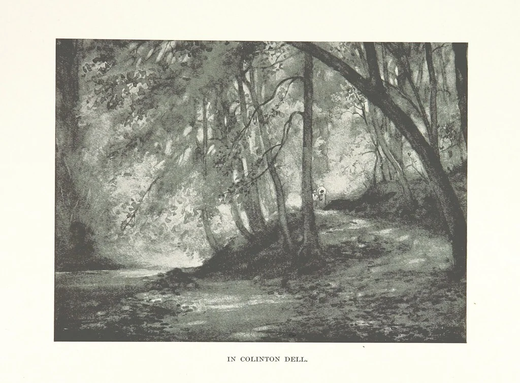 An illustration from The Home Country of R. L. Stevenson. Being the valley of the Water of Leith from source to sea ... Illustrated by Joseph Brown. (Second edition.), 1898, leaf 154