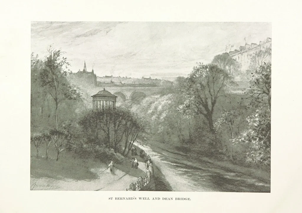 An illustration from The Home Country of R. L. Stevenson. Being the valley of the Water of Leith from source to sea ... Illustrated by Joseph Brown. (Second edition.), 1898, leaf 16