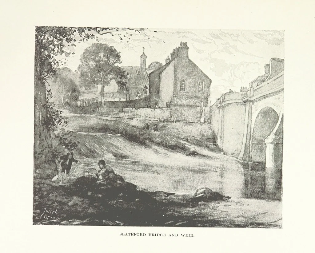 An illustration from The Home Country of R. L. Stevenson. Being the valley of the Water of Leith from source to sea ... Illustrated by Joseph Brown. (Second edition.), 1898, leaf 178