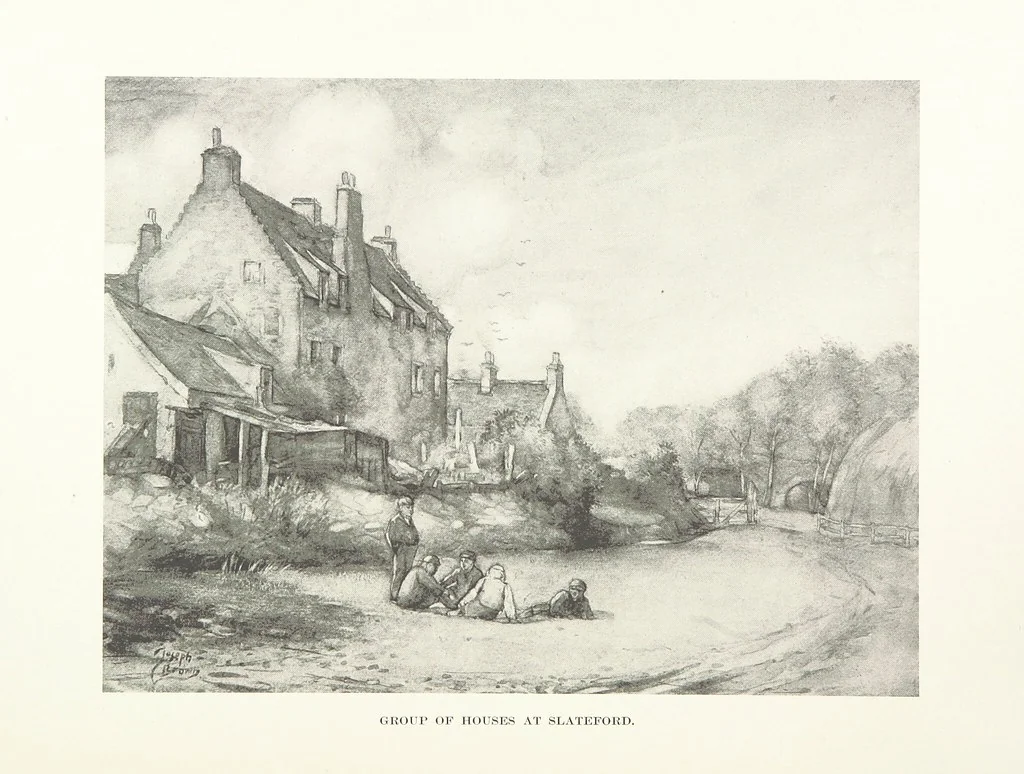 An illustration from The Home Country of R. L. Stevenson. Being the valley of the Water of Leith from source to sea ... Illustrated by Joseph Brown. (Second edition.), 1898, leaf 180