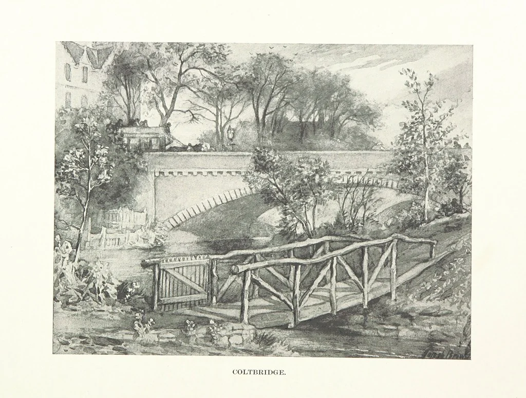 An illustration from The Home Country of R. L. Stevenson. Being the valley of the Water of Leith from source to sea ... Illustrated by Joseph Brown. (Second edition.), 1898, leaf 212