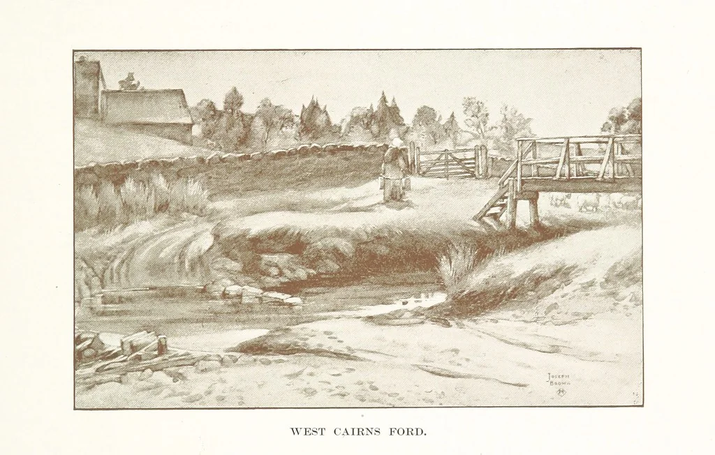 An illustration from The Home Country of R. L. Stevenson. Being the valley of the Water of Leith from source to sea ... Illustrated by Joseph Brown. (Second edition.), 1898, leaf 41