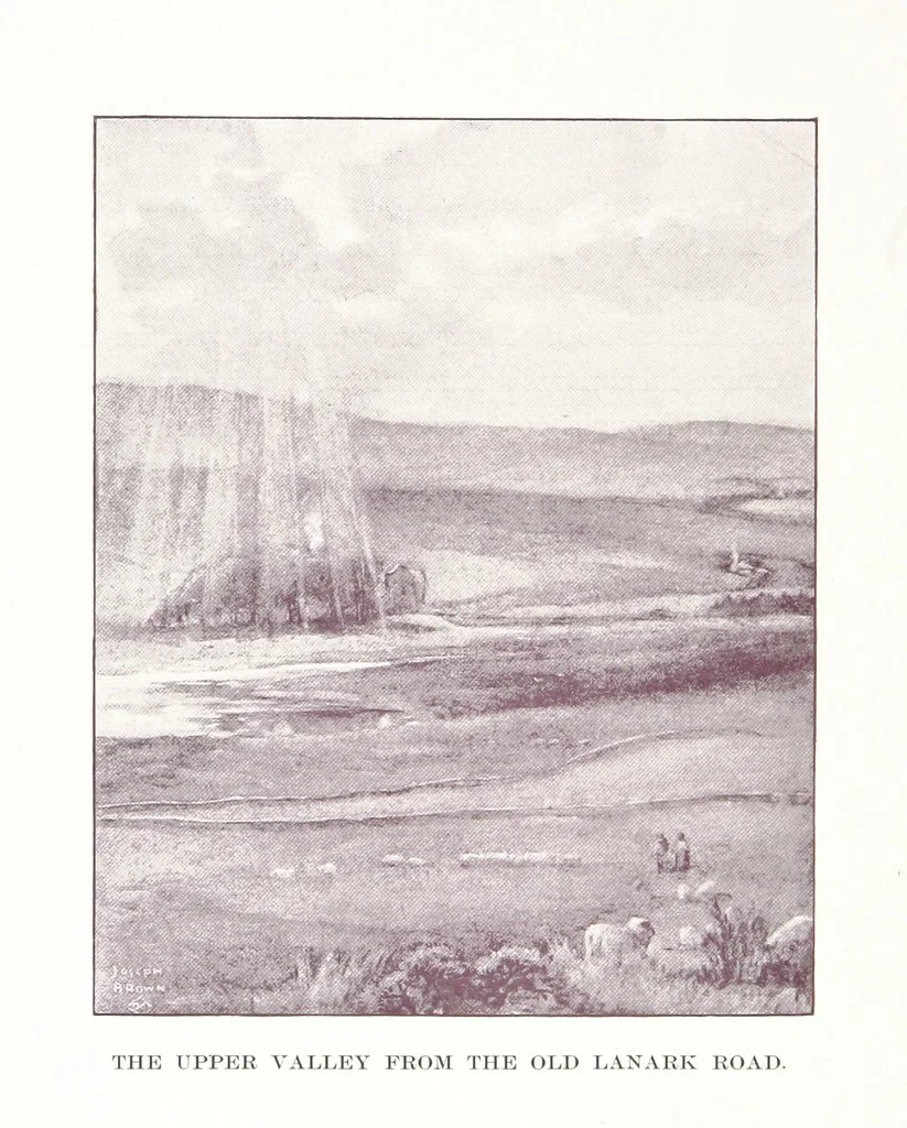 An illustration from The Home Country of R. L. Stevenson. Being the valley of the Water of Leith from source to sea ... Illustrated by Joseph Brown. (Second edition.), 1898, leaf 54