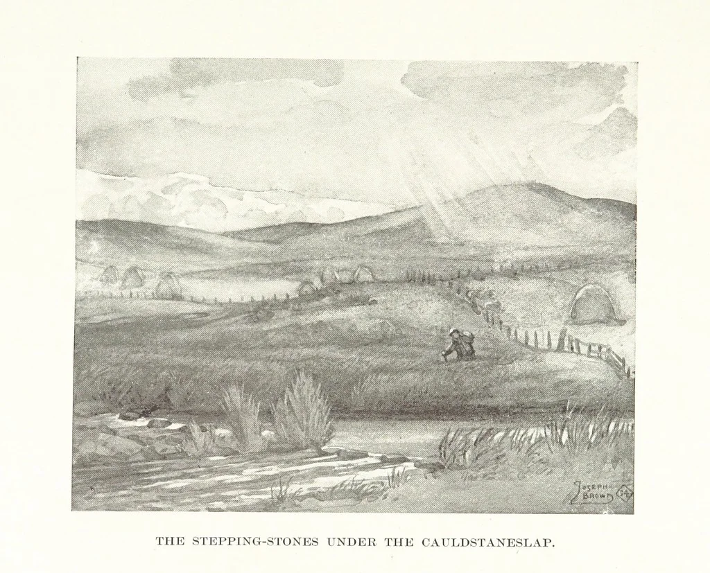 An illustration from The Home Country of R. L. Stevenson. Being the valley of the Water of Leith from source to sea ... Illustrated by Joseph Brown. (Second edition.), 1898, leaf 65