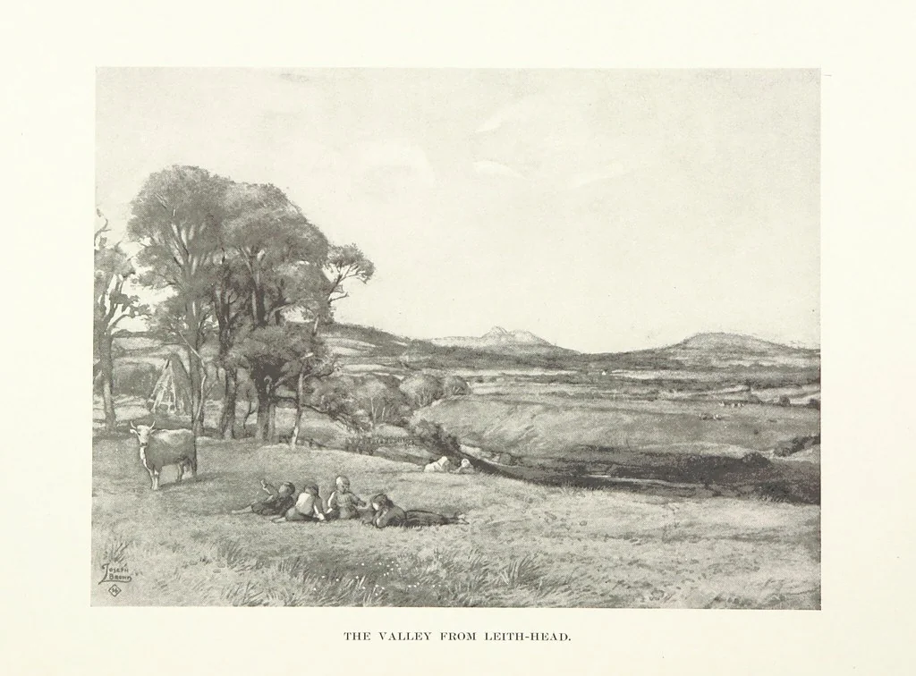An illustration from The Home Country of R. L. Stevenson. Being the valley of the Water of Leith from source to sea ... Illustrated by Joseph Brown. (Second edition.), 1898, leaf 74