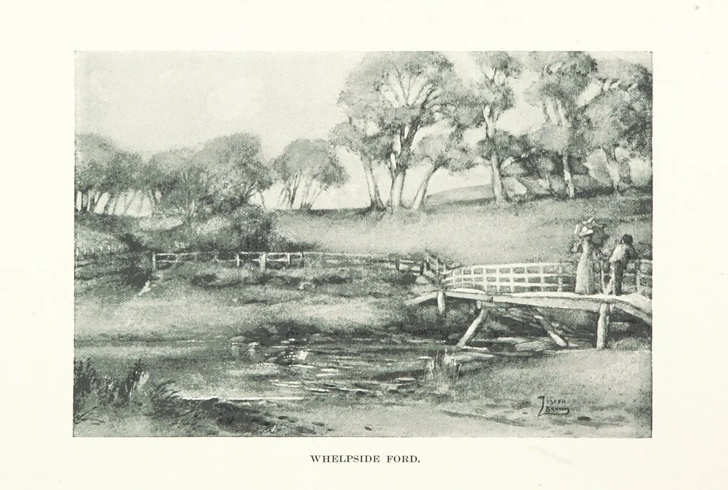 An illustration from The Home Country of R. L. Stevenson. Being the valley of the Water of Leith from source to sea ... Illustrated by Joseph Brown. (Second edition.), 1898, leaf 92