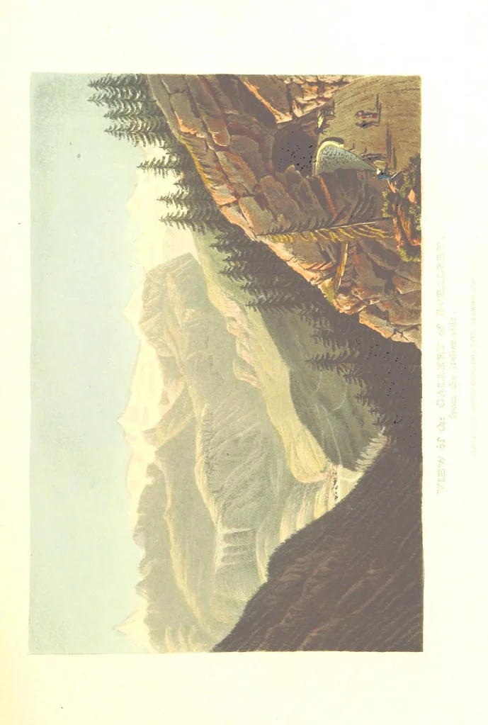 An illustration from Picturesque Tour from Geneva to Milan, by way of the Simplon: illustrated with thirty six coloured views ... engraved from designs by J. and J. [or rather, G. and G.] Lory ... and accompanied with particulars historical and descriptive by Frederic Schoberl. [With a map, 1820, leaf 109