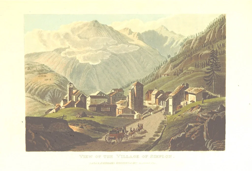 An illustration from Picturesque Tour from Geneva to Milan, by way of the Simplon: illustrated with thirty six coloured views ... engraved from designs by J. and J. [or rather, G. and G.] Lory ... and accompanied with particulars historical and descriptive by Frederic Schoberl. [With a map, 1820, leaf 121
