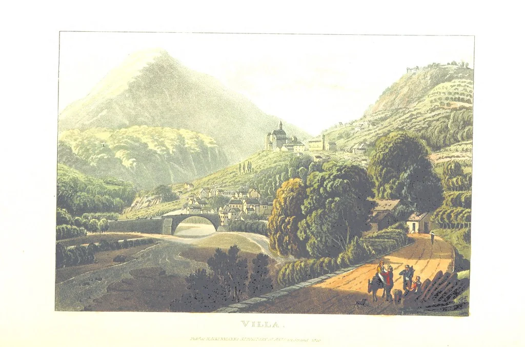 An illustration from Picturesque Tour from Geneva to Milan, by way of the Simplon: illustrated with thirty six coloured views ... engraved from designs by J. and J. [or rather, G. and G.] Lory ... and accompanied with particulars historical and descriptive by Frederic Schoberl. [With a map, 1820, leaf 182