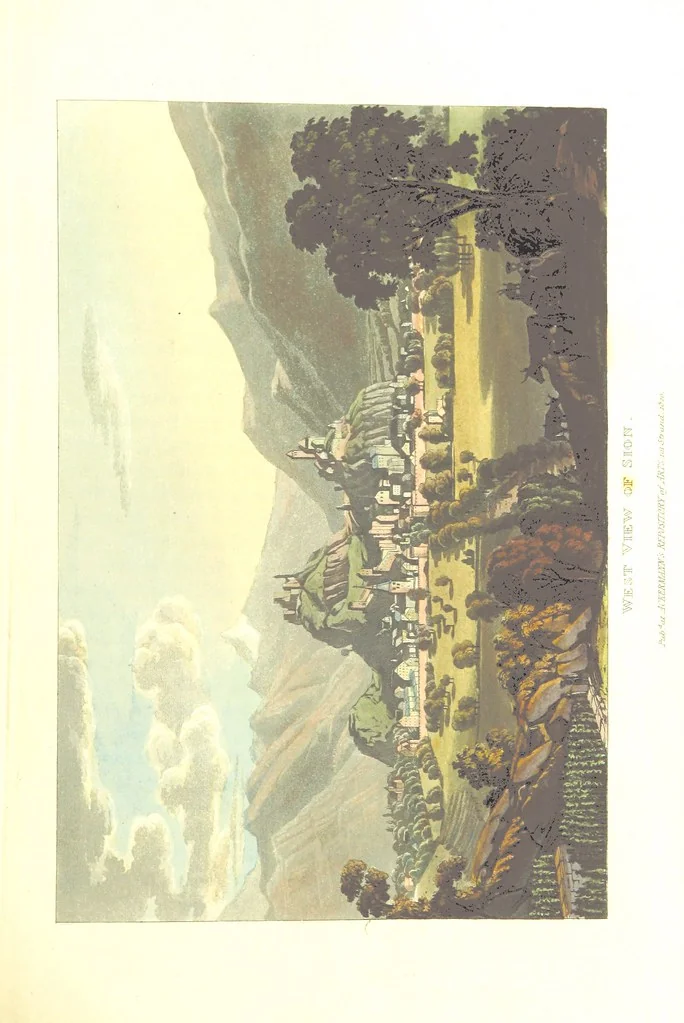 An illustration from Picturesque Tour from Geneva to Milan, by way of the Simplon: illustrated with thirty six coloured views ... engraved from designs by J. and J. [or rather, G. and G.] Lory ... and accompanied with particulars historical and descriptive by Frederic Schoberl. [With a map, 1820, leaf 73
