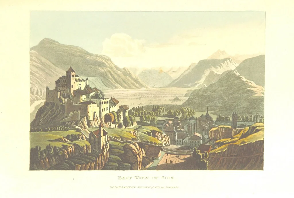 An illustration from Picturesque Tour from Geneva to Milan, by way of the Simplon: illustrated with thirty six coloured views ... engraved from designs by J. and J. [or rather, G. and G.] Lory ... and accompanied with particulars historical and descriptive by Frederic Schoberl. [With a map, 1820, leaf 83
