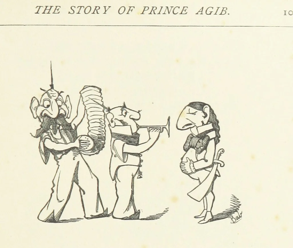 An illustration from Fifty “Bab” Ballads ... [Selected from “Bab Ballads” and “More Bab Ballads.”] With illustrations by the author, 1881, leaf 105