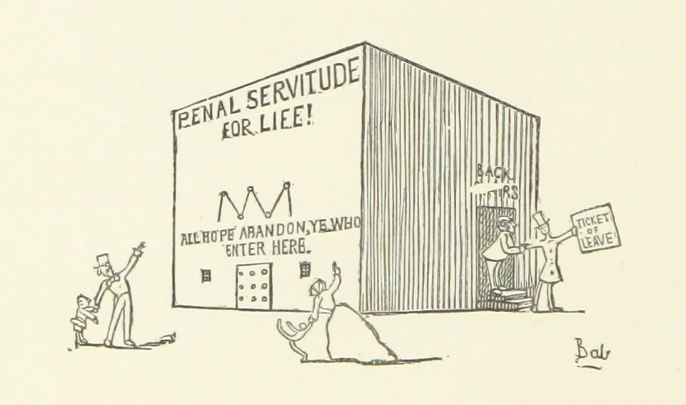 An illustration from Fifty “Bab” Ballads ... [Selected from “Bab Ballads” and “More Bab Ballads.”] With illustrations by the author, 1881, leaf 128