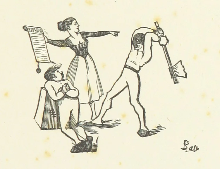 An illustration from Fifty “Bab” Ballads ... [Selected from “Bab Ballads” and “More Bab Ballads.”] With illustrations by the author, 1881, leaf 157