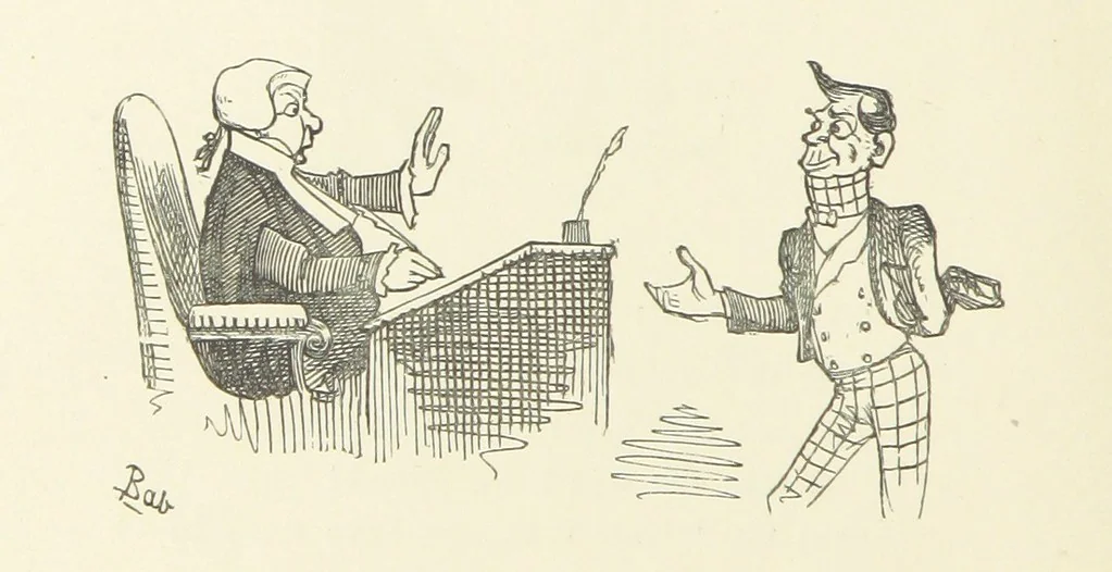 An illustration from Fifty “Bab” Ballads ... [Selected from “Bab Ballads” and “More Bab Ballads.”] With illustrations by the author, 1881, leaf 202