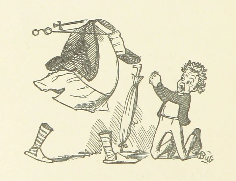 An illustration from Fifty “Bab” Ballads ... [Selected from “Bab Ballads” and “More Bab Ballads.”] With illustrations by the author, 1881, leaf 218