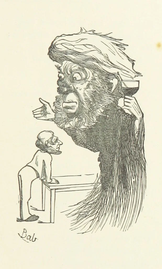 An illustration from Fifty “Bab” Ballads ... [Selected from “Bab Ballads” and “More Bab Ballads.”] With illustrations by the author, 1881, leaf 97