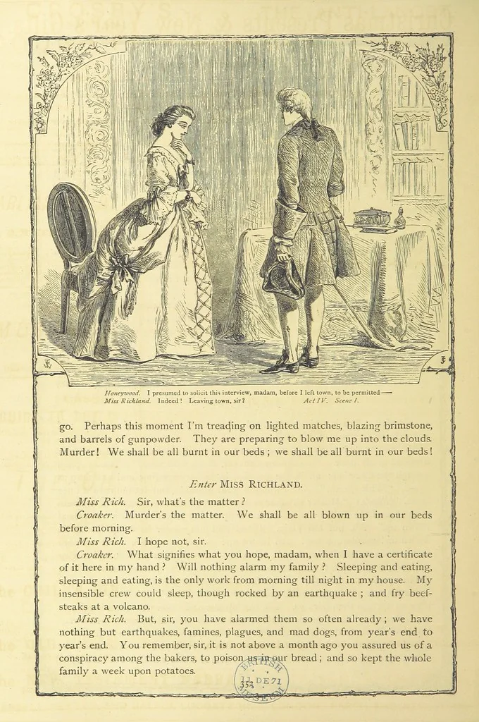 An illustration from The works of Oliver Goldsmith ... With introductions, notes, and a life of Oliver Goldsmith, by John Francis Waller, 1871, leaf 402
