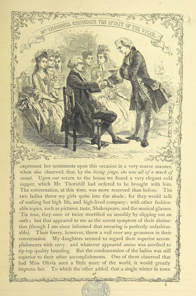 An illustration from The works of Oliver Goldsmith ... With introductions, notes, and a life of Oliver Goldsmith, by John Francis Waller, 1871, leaf 93
