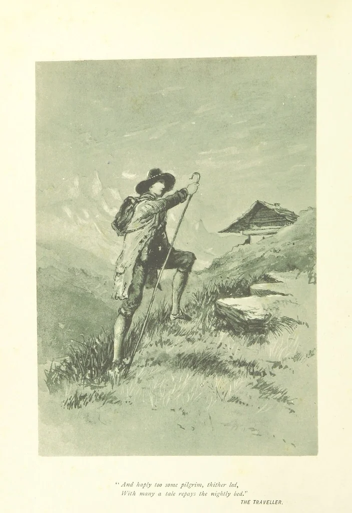 An illustration from The poetical works of Oliver Goldsmith. Illustrated by wood engravings from the designs of Cope, Creswick, Horsley, Redgrave, and Frederick Tayler, 1888, leaf 10