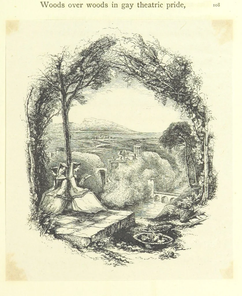 An illustration from The poetical works of Oliver Goldsmith. Illustrated by wood engravings from the designs of Cope, Creswick, Horsley, Redgrave, and Frederick Tayler, 1888, leaf 53