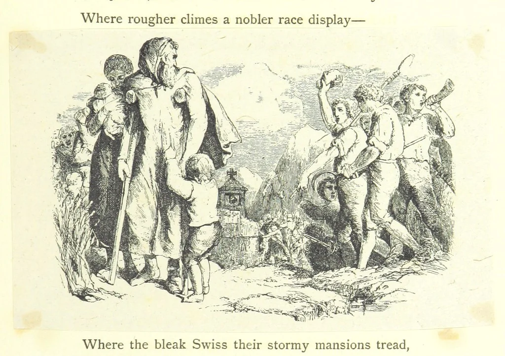 An illustration from The poetical works of Oliver Goldsmith. Illustrated by wood engravings from the designs of Cope, Creswick, Horsley, Redgrave, and Frederick Tayler, 1888, leaf 57