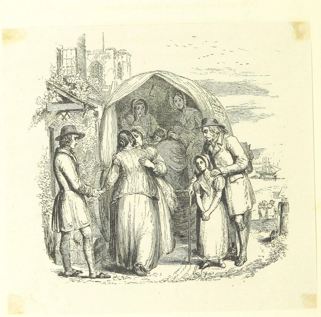 An illustration from The poetical works of Oliver Goldsmith. Illustrated by wood engravings from the designs of Cope, Creswick, Horsley, Redgrave, and Frederick Tayler, 1888, leaf 72