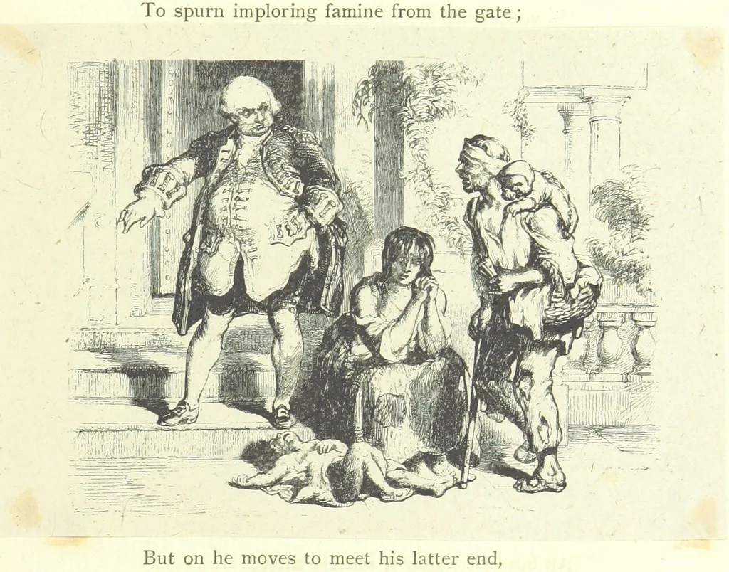 An illustration from The poetical works of Oliver Goldsmith. Illustrated by wood engravings from the designs of Cope, Creswick, Horsley, Redgrave, and Frederick Tayler, 1888, leaf 87