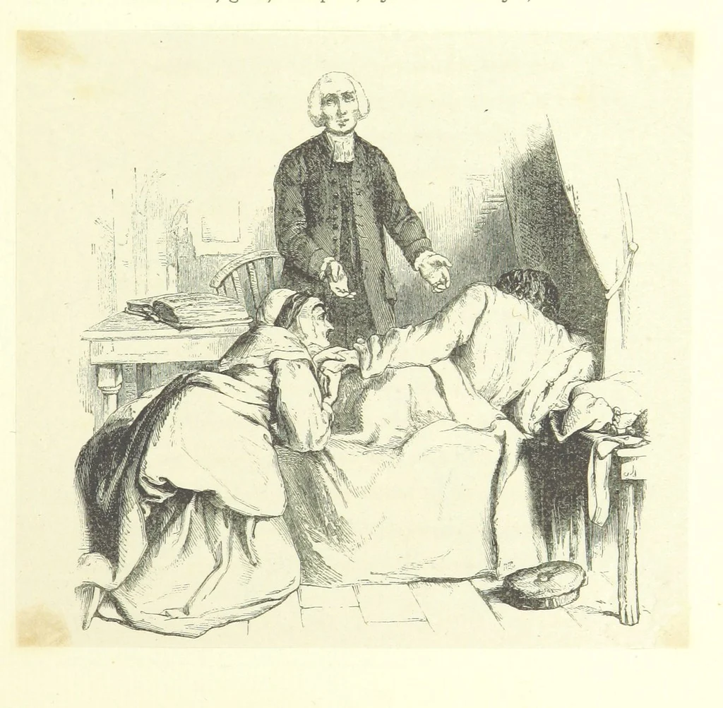 An illustration from The poetical works of Oliver Goldsmith. Illustrated by wood engravings from the designs of Cope, Creswick, Horsley, Redgrave, and Frederick Tayler, 1888, leaf 91