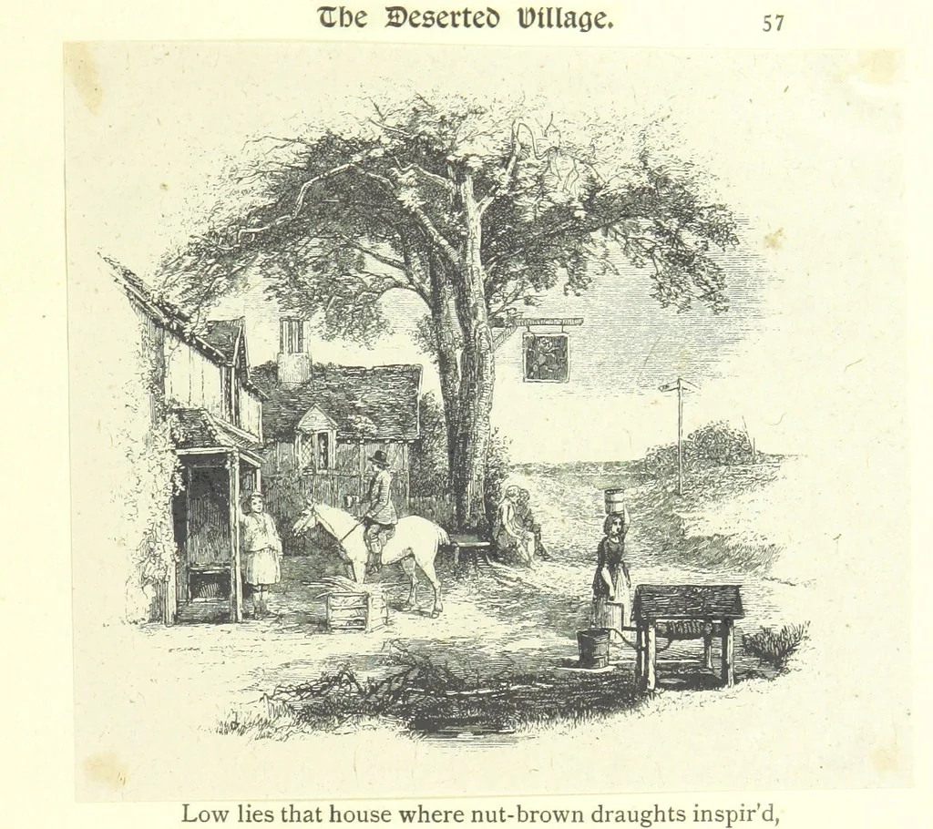 An illustration from The poetical works of Oliver Goldsmith. Illustrated by wood engravings from the designs of Cope, Creswick, Horsley, Redgrave, and Frederick Tayler, 1888, leaf 95