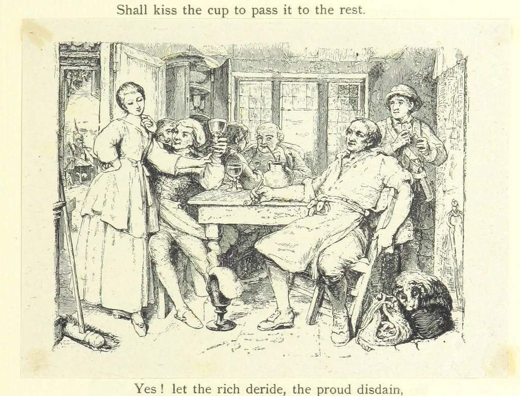 An illustration from The poetical works of Oliver Goldsmith. Illustrated by wood engravings from the designs of Cope, Creswick, Horsley, Redgrave, and Frederick Tayler, 1888, leaf 97