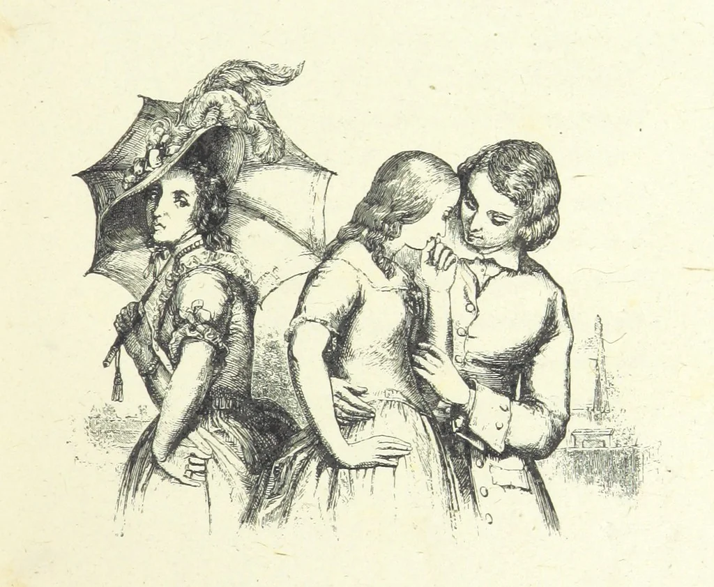 An illustration from The poetical works of Oliver Goldsmith. Illustrated by wood engravings from the designs of Cope, Creswick, Horsley, Redgrave, and Frederick Tayler, 1888, leaf 99