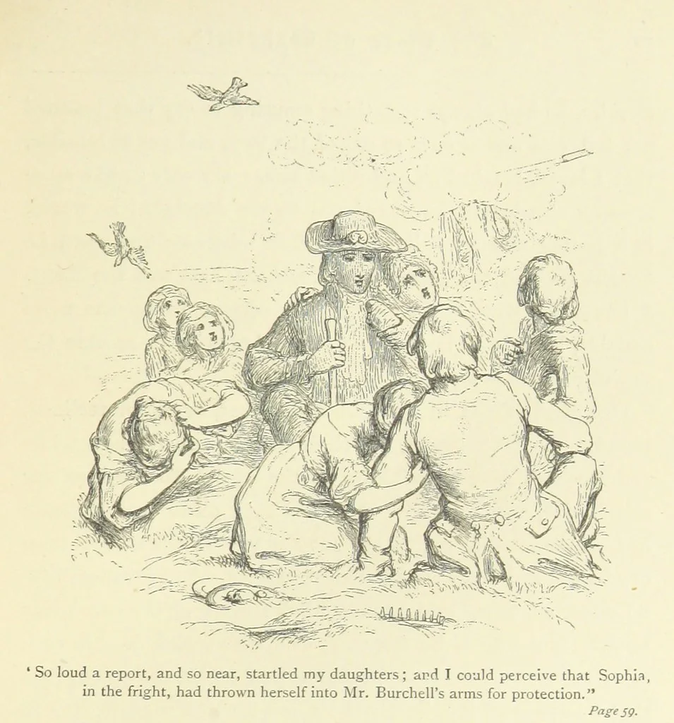 An illustration from The vicar of Wakefield ... With a memoir of Goldsmith, by Professor Masson, 1888, leaf 57
