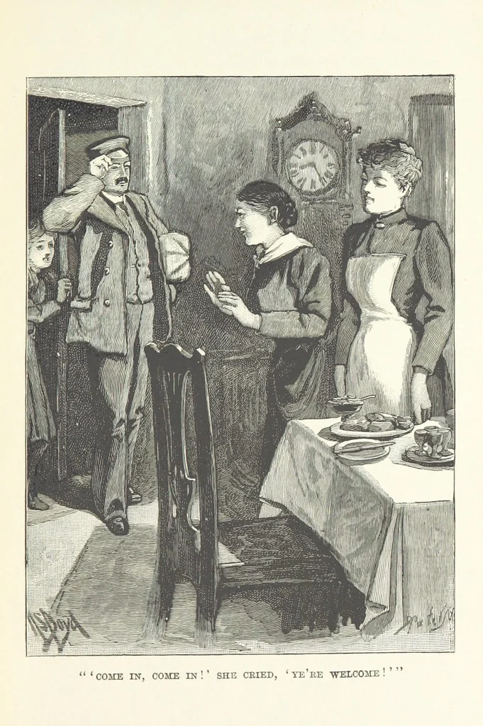 An illustration from Greater Love. By A. Gordon. And other stories by R. Barr, E. Halsted, etc, 1894, leaf 105