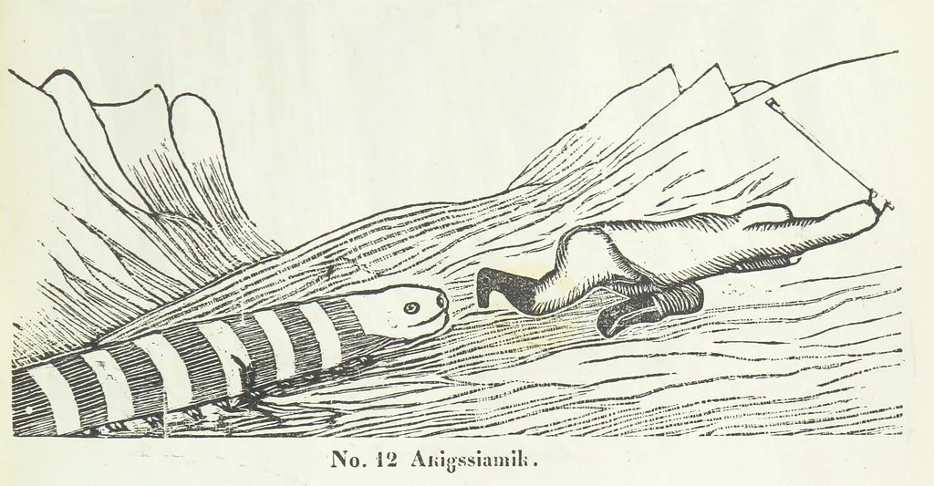 An illustration from Kaladlit Assilialiait; or, Woodcuts drawn and engraved by Greenlanders. [With coloured duplicates of Nos. 1 and 2, 1860, leaf 35