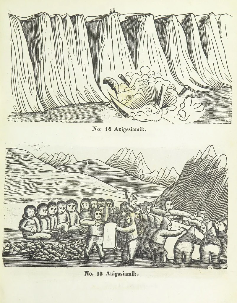 An illustration from Kaladlit Assilialiait; or, Woodcuts drawn and engraved by Greenlanders. [With coloured duplicates of Nos. 1 and 2, 1860, leaf 37