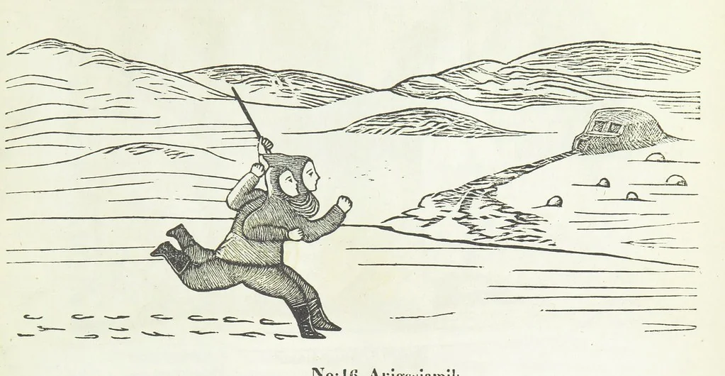 An illustration from Kaladlit Assilialiait; or, Woodcuts drawn and engraved by Greenlanders. [With coloured duplicates of Nos. 1 and 2, 1860, leaf 39