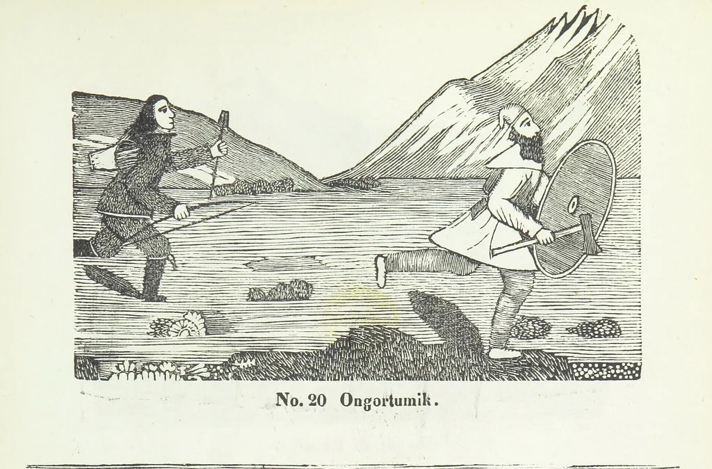 An illustration from Kaladlit Assilialiait; or, Woodcuts drawn and engraved by Greenlanders. [With coloured duplicates of Nos. 1 and 2, 1860, leaf 43
