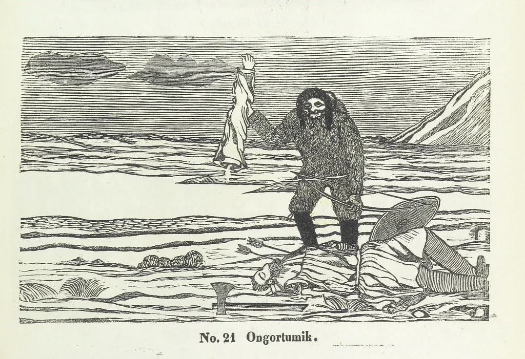 An illustration from Kaladlit Assilialiait; or, Woodcuts drawn and engraved by Greenlanders. [With coloured duplicates of Nos. 1 and 2, 1860, leaf 43