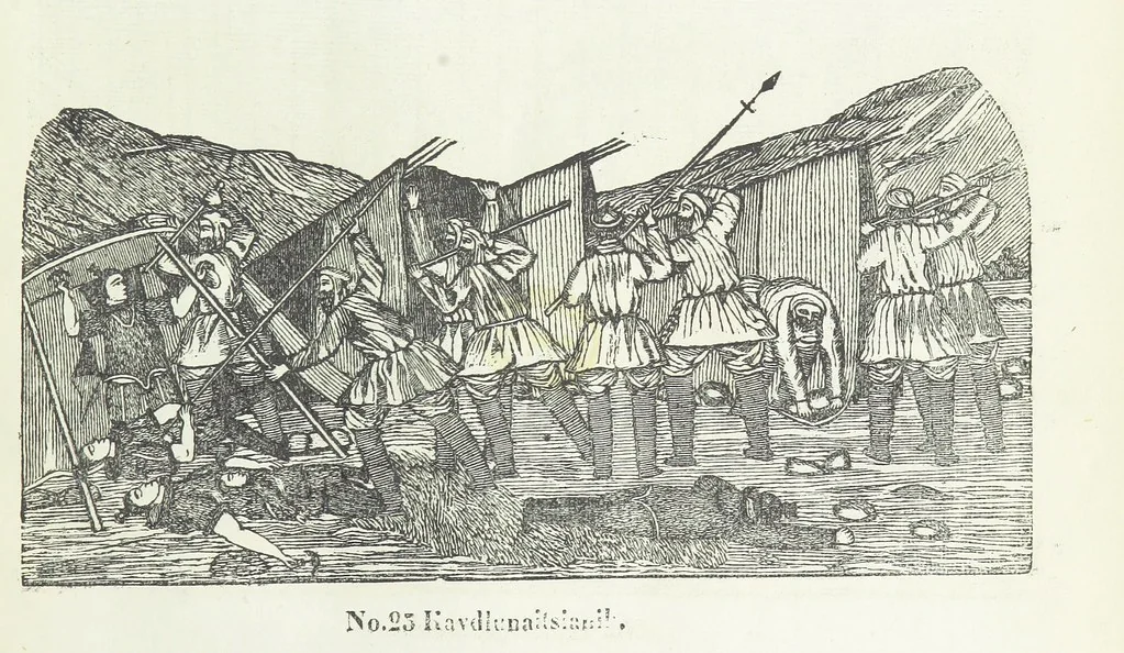 An illustration from Kaladlit Assilialiait; or, Woodcuts drawn and engraved by Greenlanders. [With coloured duplicates of Nos. 1 and 2, 1860, leaf 45