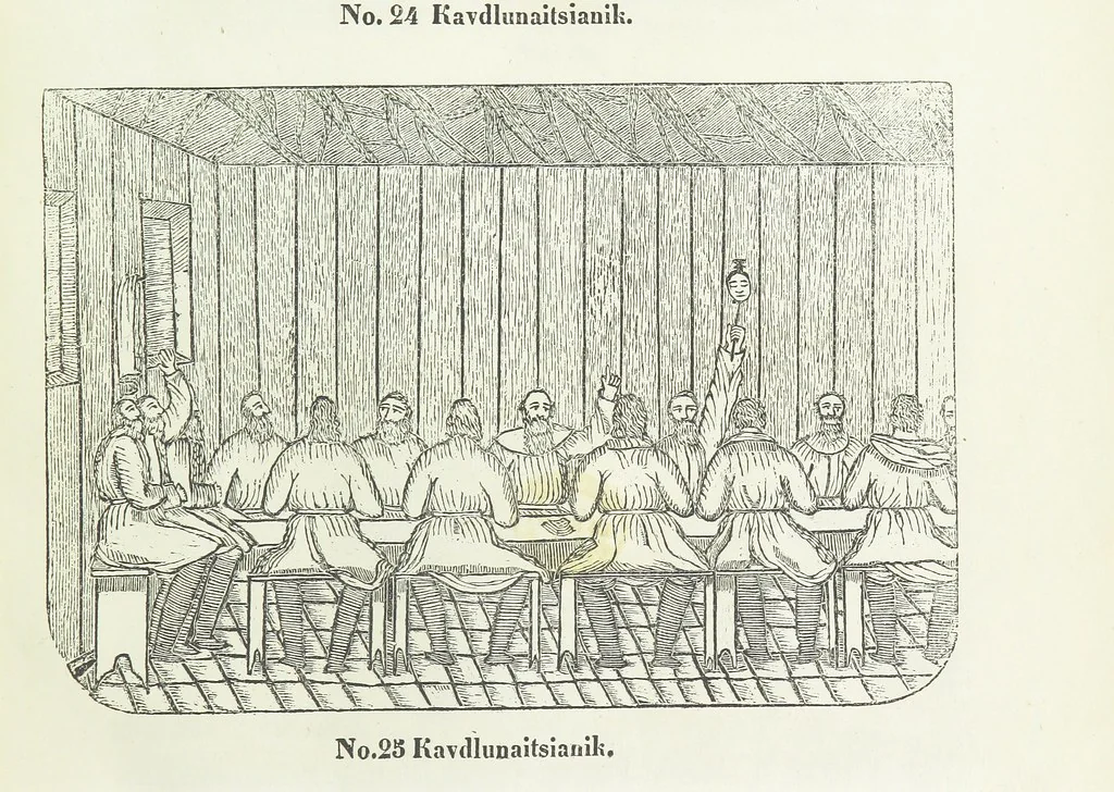 An illustration from Kaladlit Assilialiait; or, Woodcuts drawn and engraved by Greenlanders. [With coloured duplicates of Nos. 1 and 2, 1860, leaf 47
