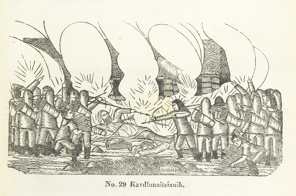 An illustration from Kaladlit Assilialiait; or, Woodcuts drawn and engraved by Greenlanders. [With coloured duplicates of Nos. 1 and 2, 1860, leaf 51