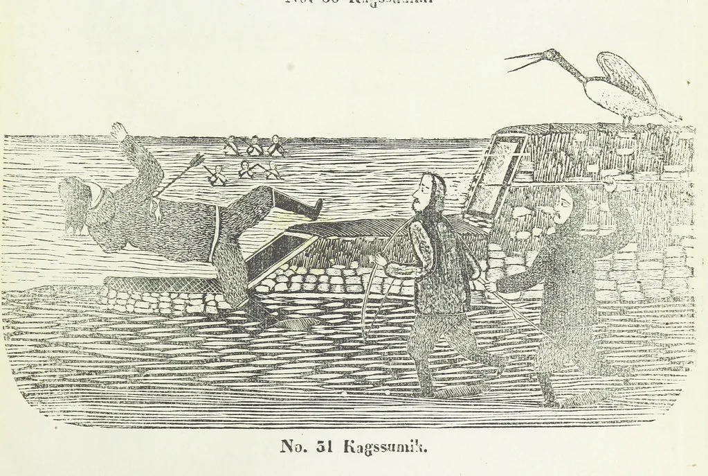 An illustration from Kaladlit Assilialiait; or, Woodcuts drawn and engraved by Greenlanders. [With coloured duplicates of Nos. 1 and 2, 1860, leaf 53