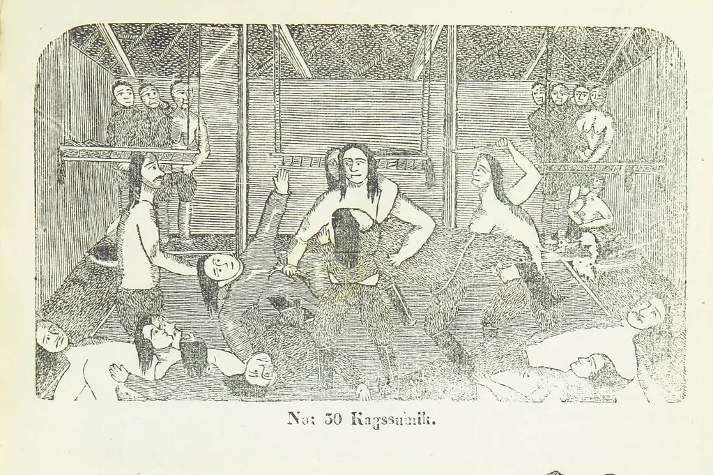 An illustration from Kaladlit Assilialiait; or, Woodcuts drawn and engraved by Greenlanders. [With coloured duplicates of Nos. 1 and 2, 1860, leaf 53