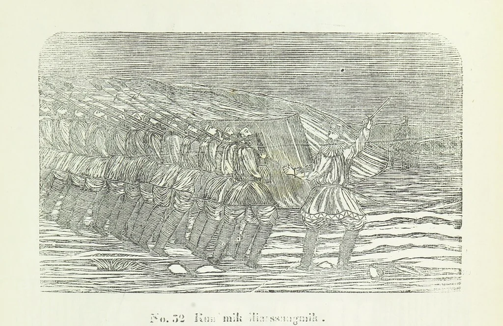 An illustration from Kaladlit Assilialiait; or, Woodcuts drawn and engraved by Greenlanders. [With coloured duplicates of Nos. 1 and 2, 1860, leaf 55