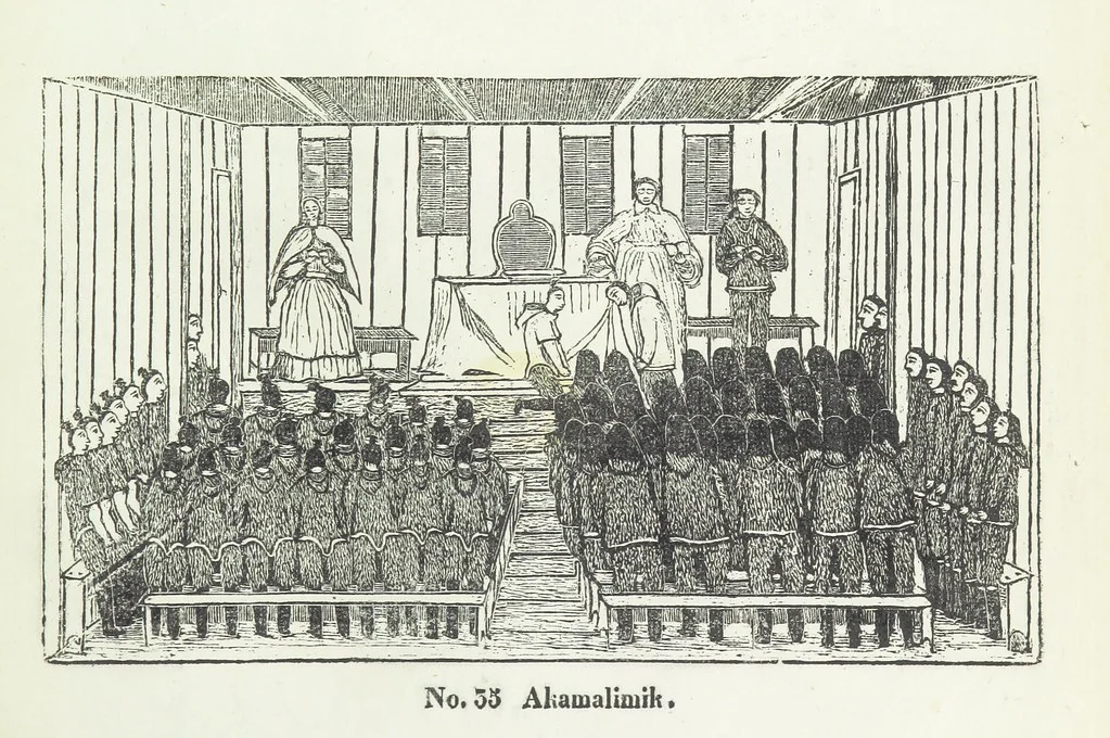 An illustration from Kaladlit Assilialiait; or, Woodcuts drawn and engraved by Greenlanders. [With coloured duplicates of Nos. 1 and 2, 1860, leaf 57