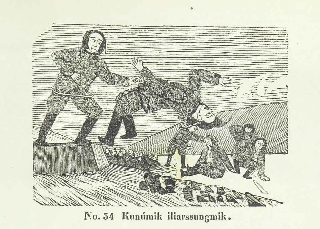 An illustration from Kaladlit Assilialiait; or, Woodcuts drawn and engraved by Greenlanders. [With coloured duplicates of Nos. 1 and 2, 1860, leaf 57