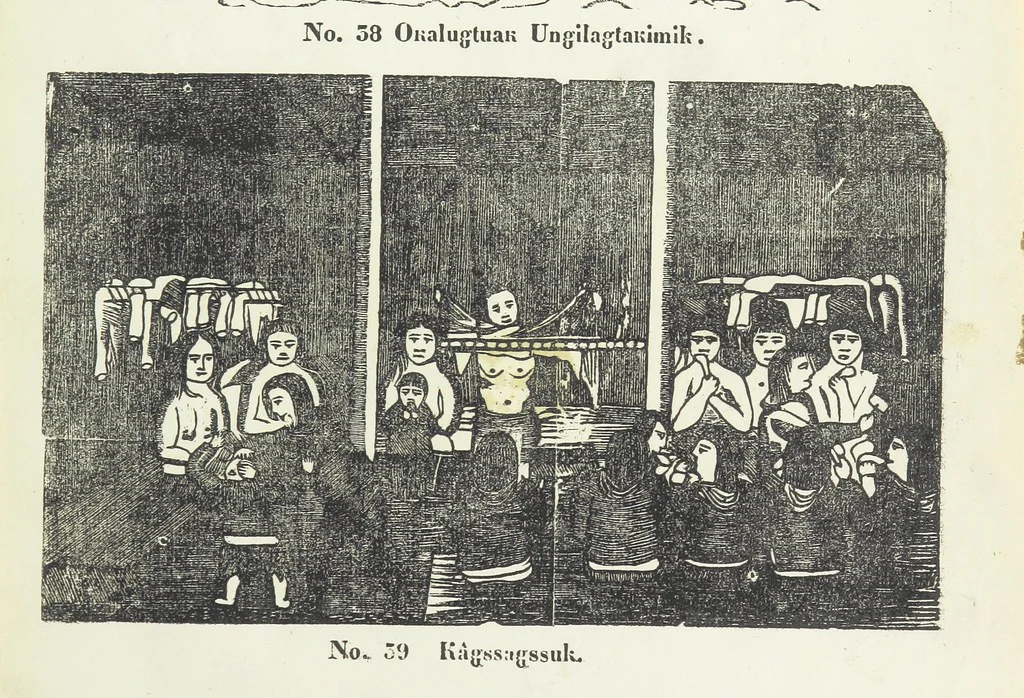An illustration from Kaladlit Assilialiait; or, Woodcuts drawn and engraved by Greenlanders. [With coloured duplicates of Nos. 1 and 2, 1860, leaf 61