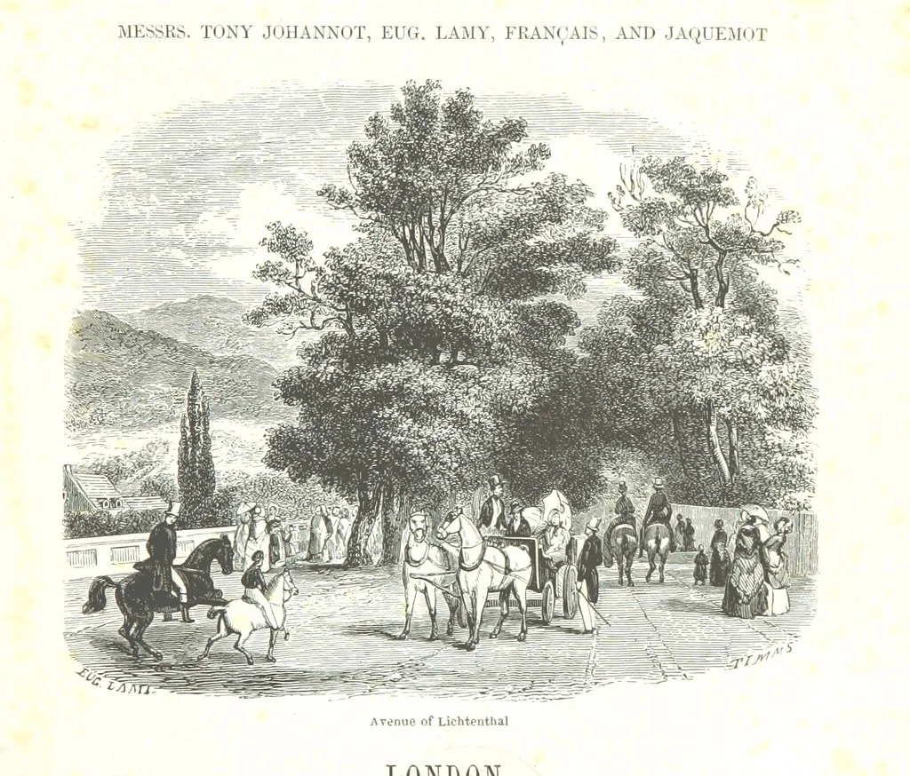 An illustration from A Summer at Baden-Baden ... illustrated by T. Johannot, E. Lamy, etc, 1853, leaf 13