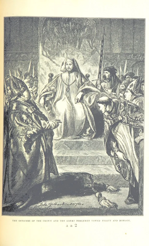 An illustration from The History of England ... Related for the rising generation by M. Guizot, and edited by Madame de Witt ... Translated by M. Thomas. With ... illustrations, 1877, leaf 375